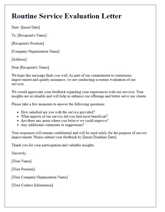 Letter template of Routine Service Evaluation