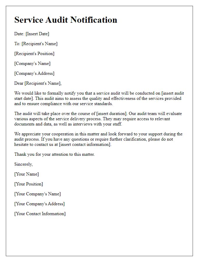 Letter template of Service Audit Notification