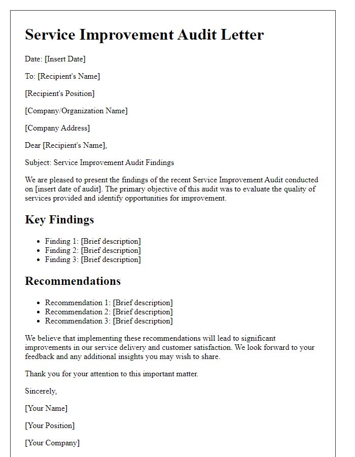 Letter template of Service Improvement Audit