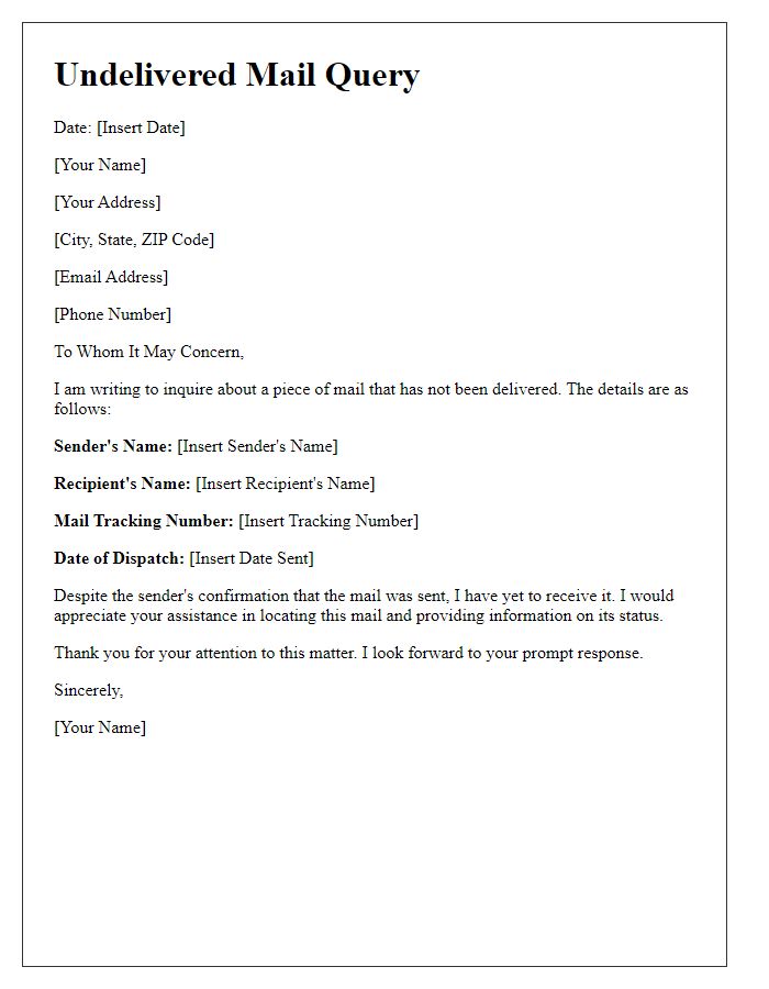 Letter template of undelivered mail query