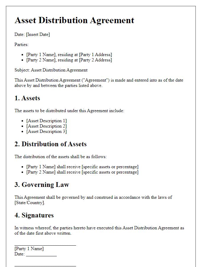 Letter template of asset distribution agreement