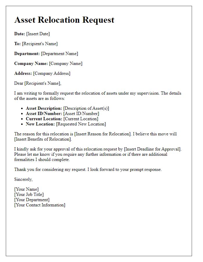 Letter template of asset relocation request