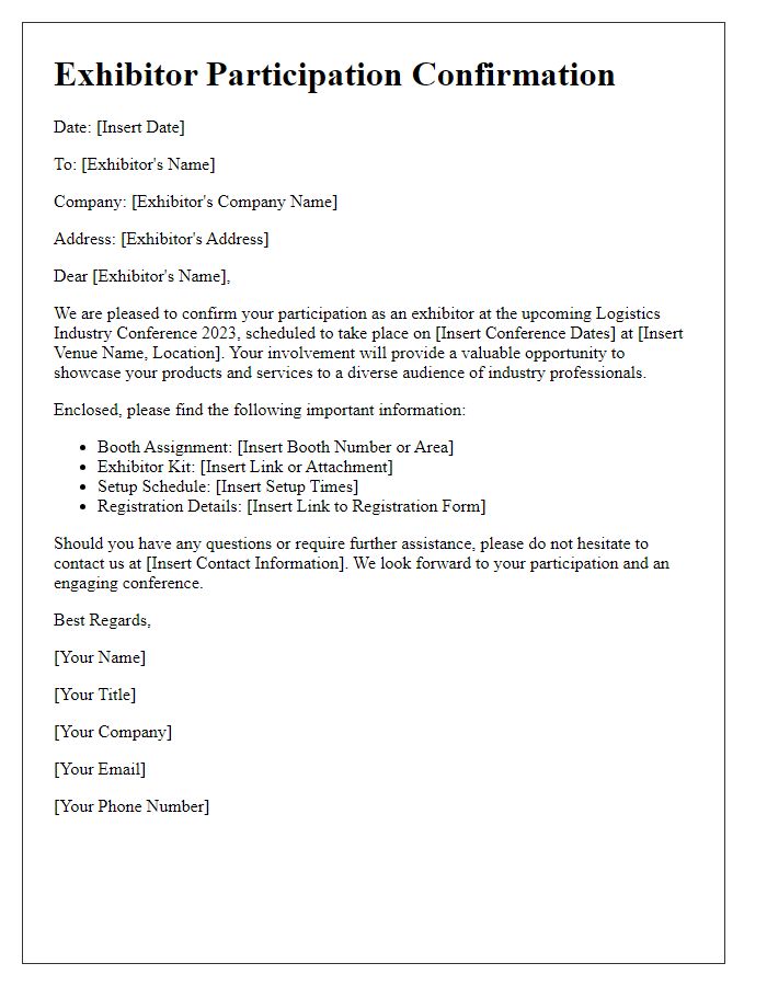 Letter template of exhibitor participation for logistics industry conference