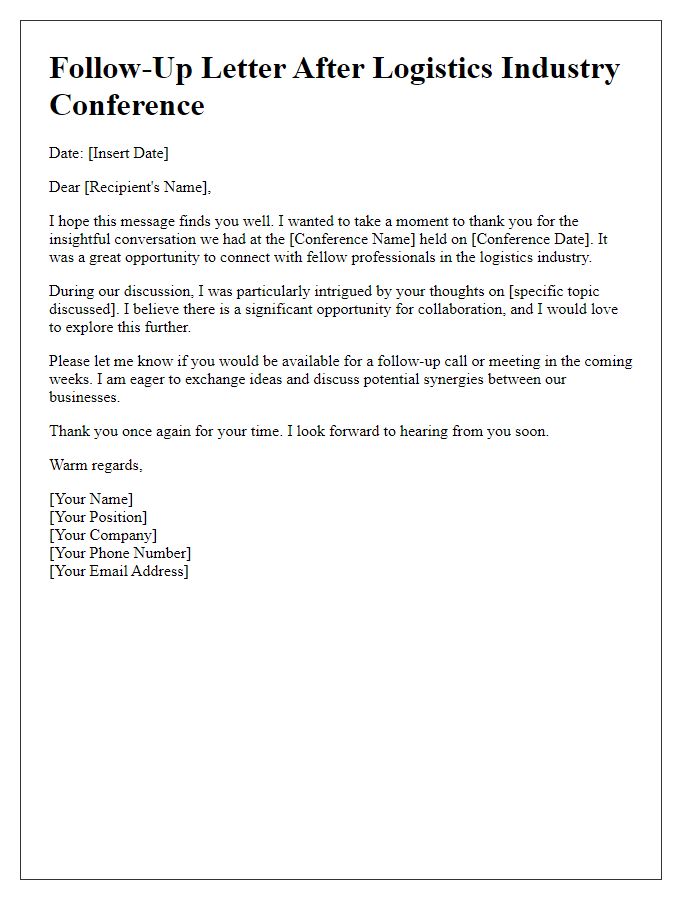 Letter template of follow-up communication after logistics industry conference