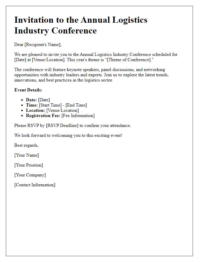 Letter template of invitation for logistics industry conference attendees