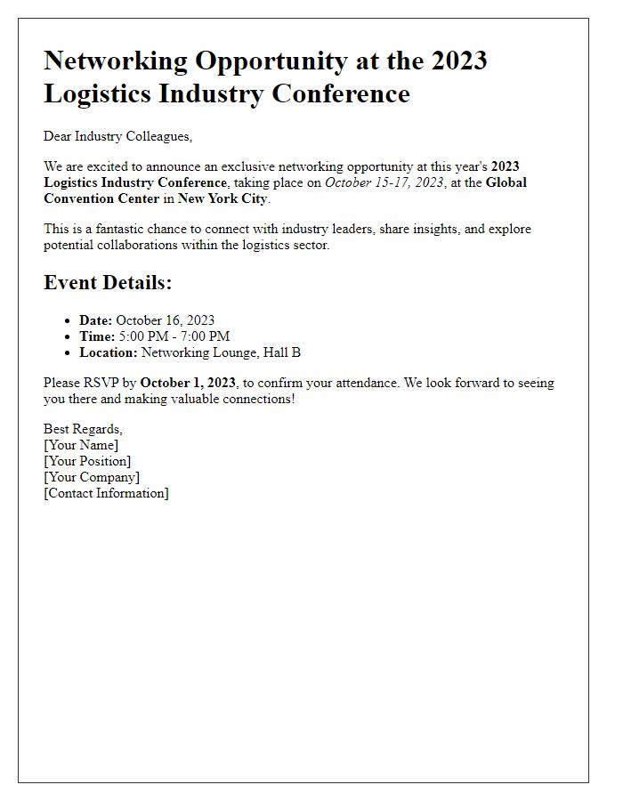 Letter template of networking opportunity announcement for logistics industry conference