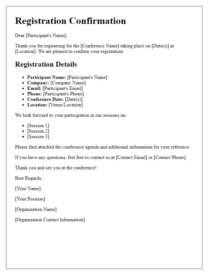 Letter template of registration confirmation for logistics industry conference