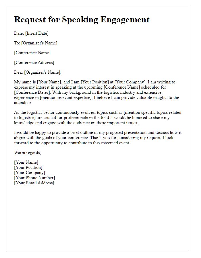 Letter template of speaking engagement request for logistics industry conference