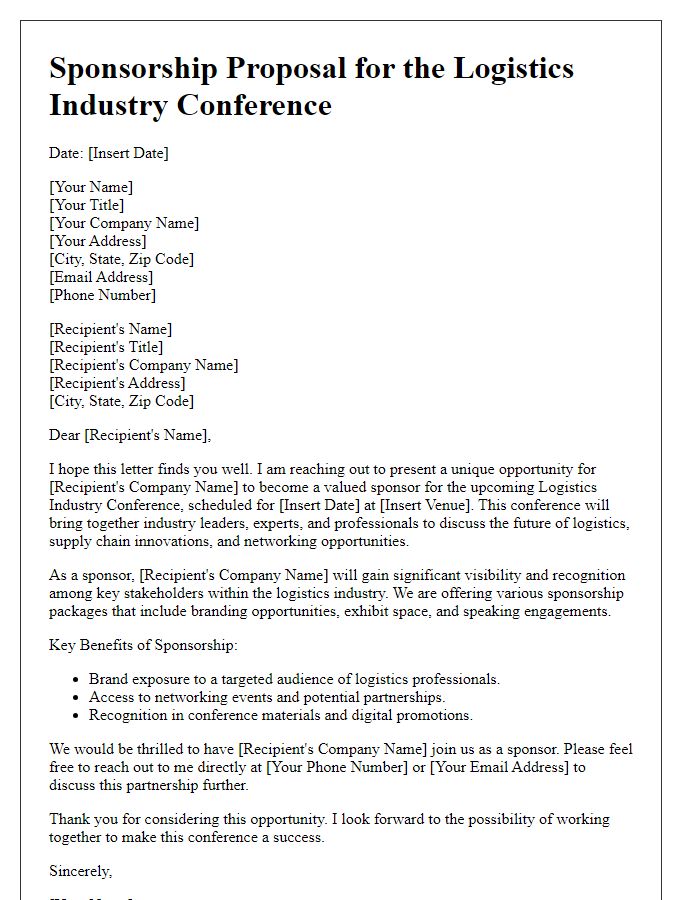 Letter template of sponsorship proposal for logistics industry conference