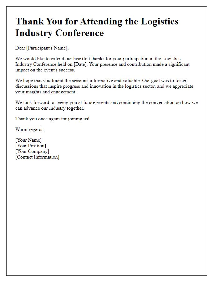 Letter template of thank you for logistics industry conference participants