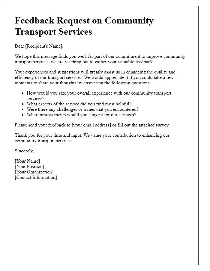 Letter template of community transport feedback request