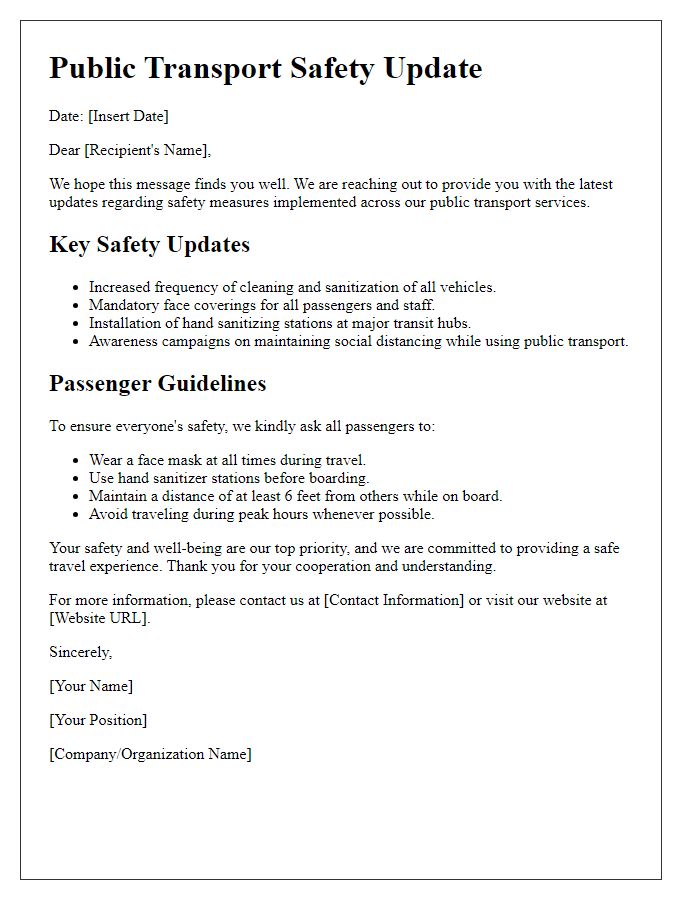 Letter template of public transport safety updates