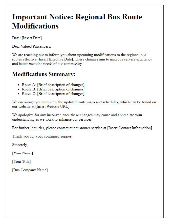 Letter template of regional bus route modifications