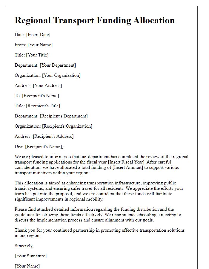 Letter template of regional transport funding allocation