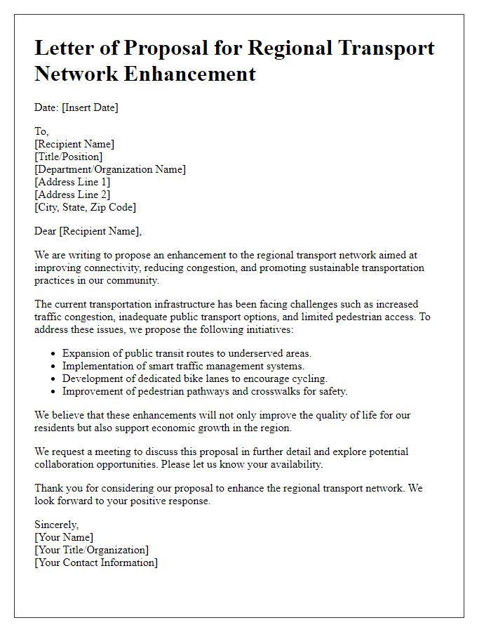 Letter template of regional transport network enhancement