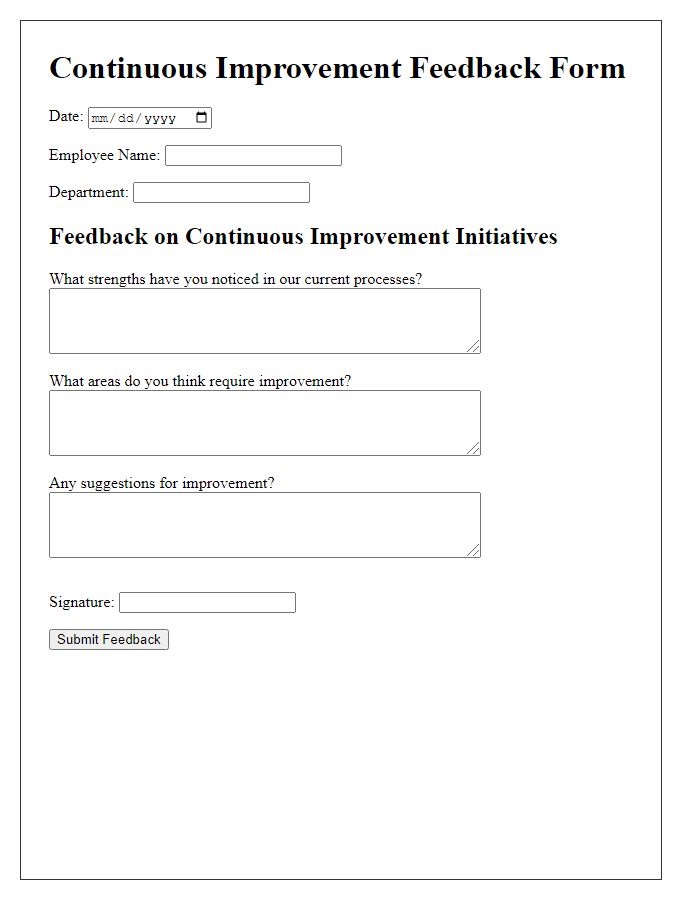 Letter template of continuous improvement feedback form