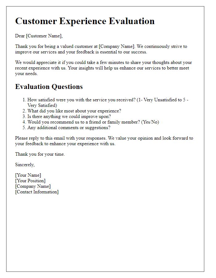 Letter template of customer experience evaluation