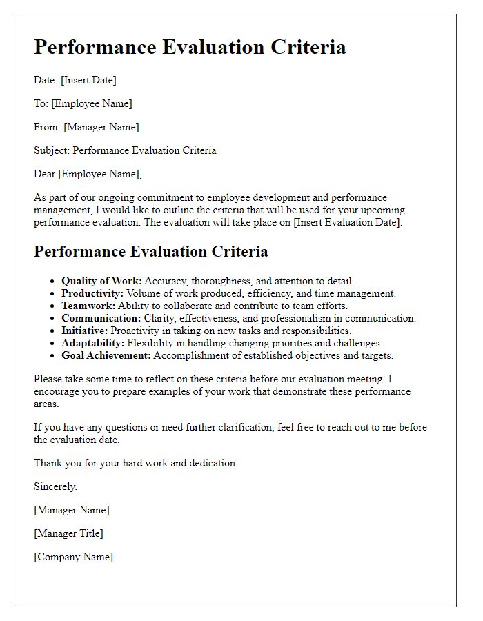 Letter template of performance evaluation criteria