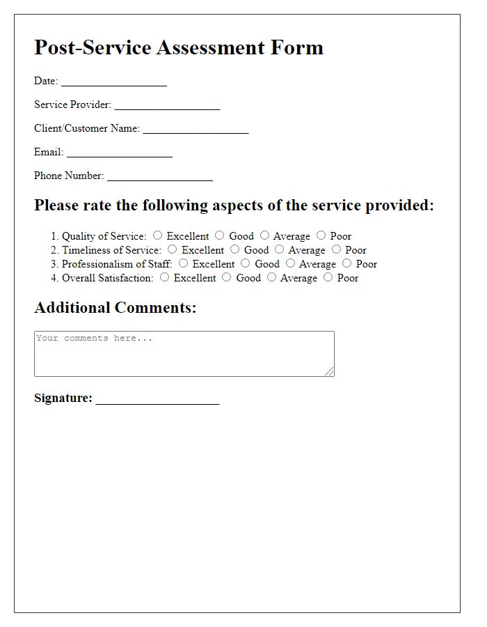 Letter template of post-service assessment form