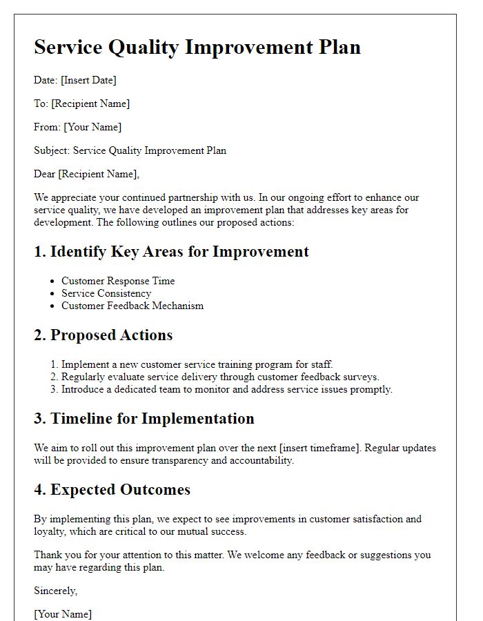 Letter template of service quality improvement plan