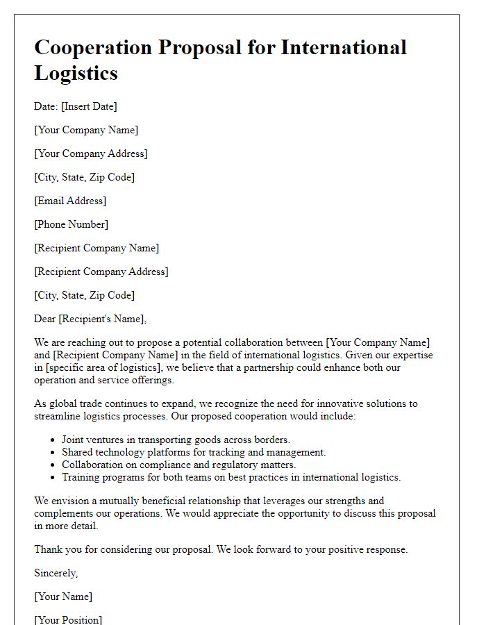 Letter template of cooperation proposal for international logistics