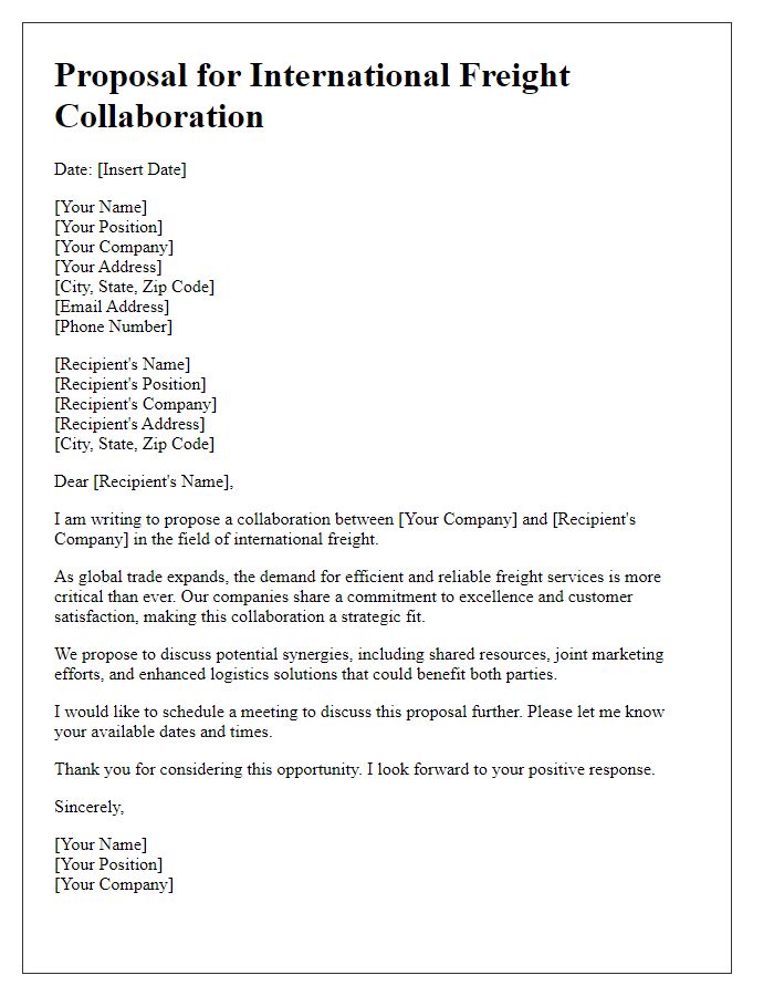 Letter template of formal proposal for international freight collaboration