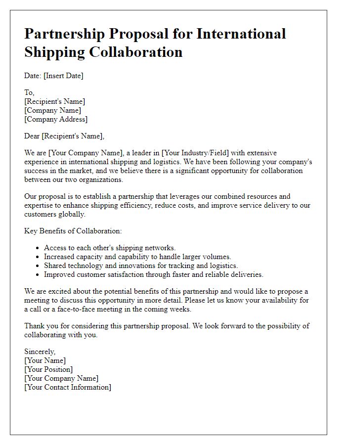 Letter template of partnership proposal for international shipping collaboration