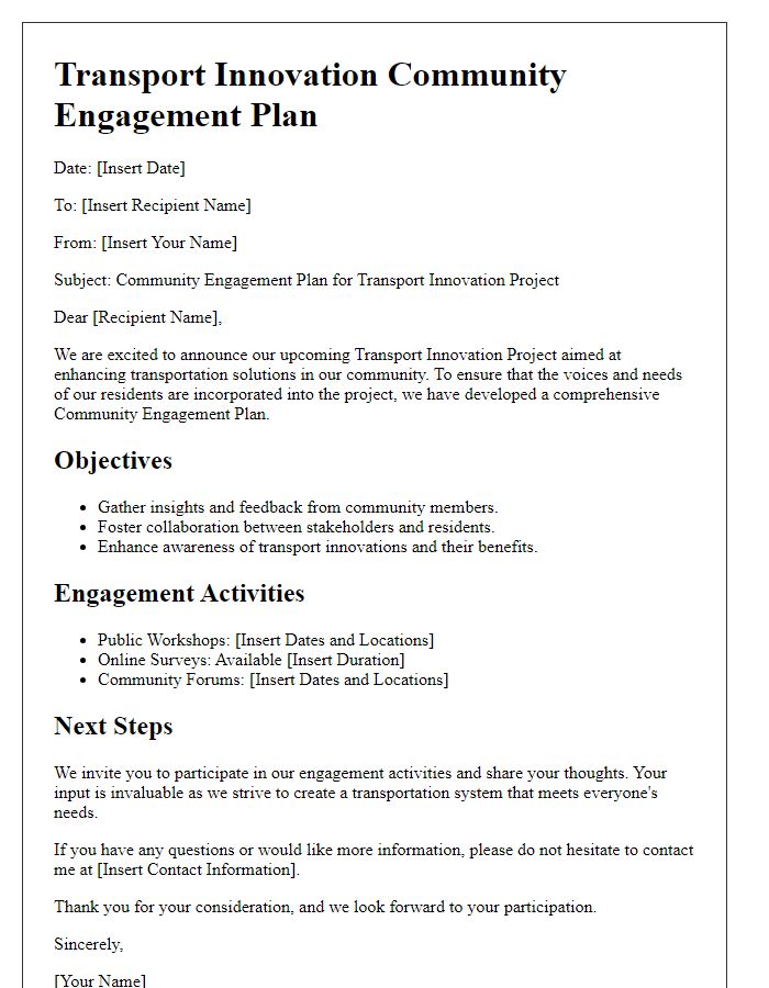 Letter template of a transport innovation community engagement plan.