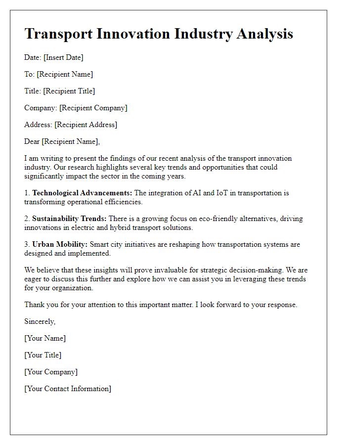 Letter template of a transport innovation industry analysis.