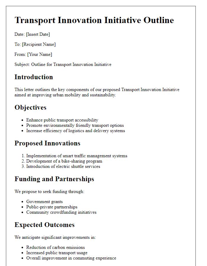 Letter template of a transport innovation initiative outline.