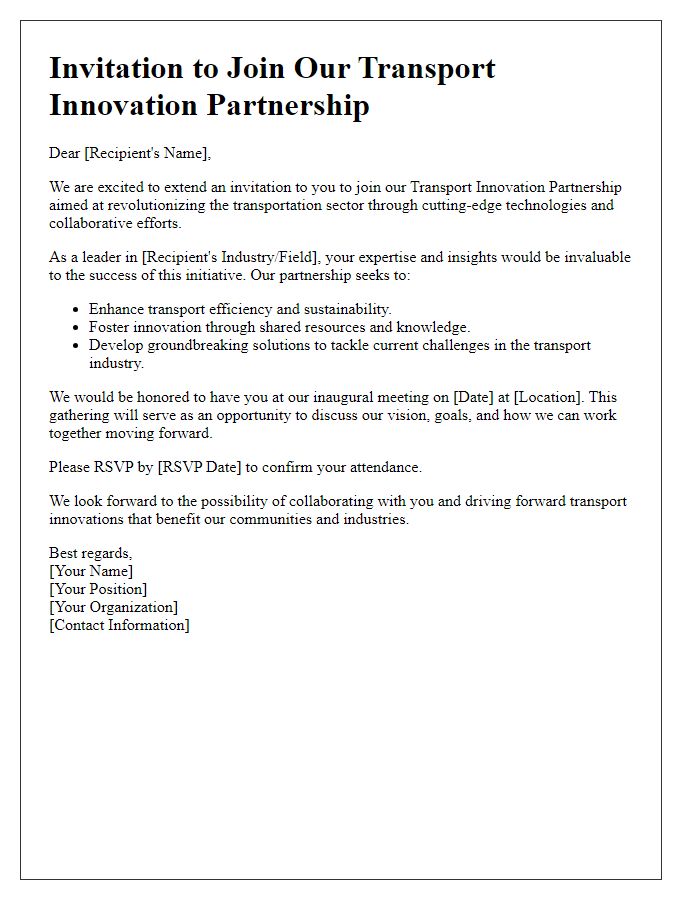 Letter template of a transport innovation partnership invitation.