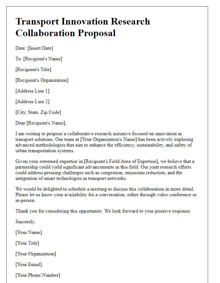 Letter template of a transport innovation research collaboration.