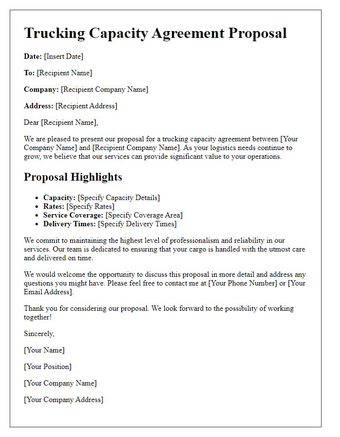 Letter template of trucking capacity agreement proposal