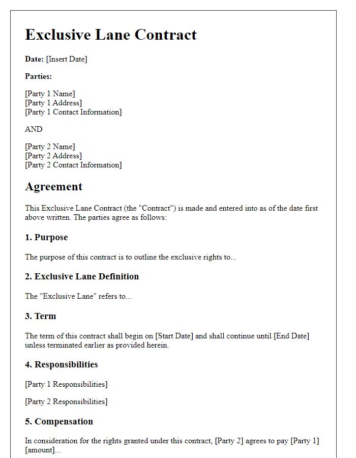 Letter template of exclusive lane contract