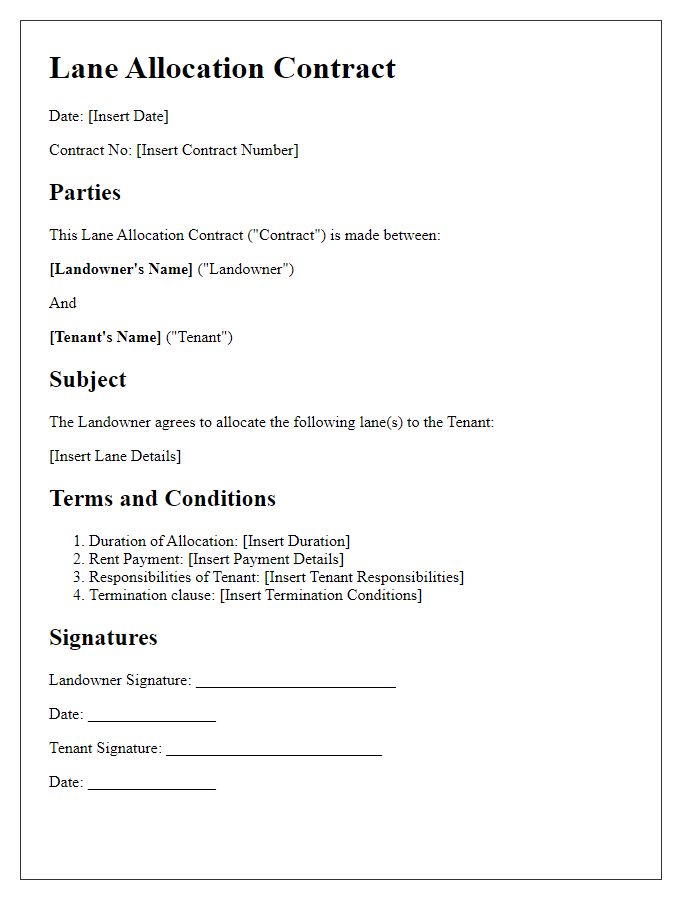 Letter template of lane allocation contract