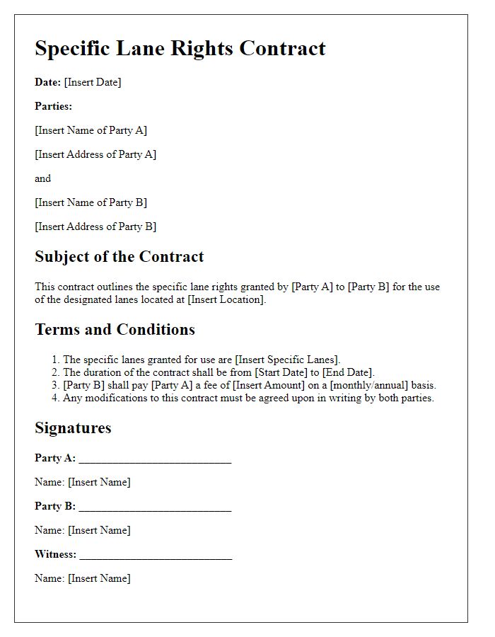 Letter template of specific lane rights contract