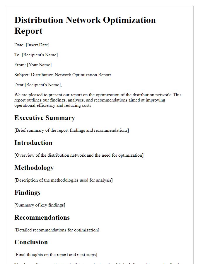 Letter template of distribution network optimization report