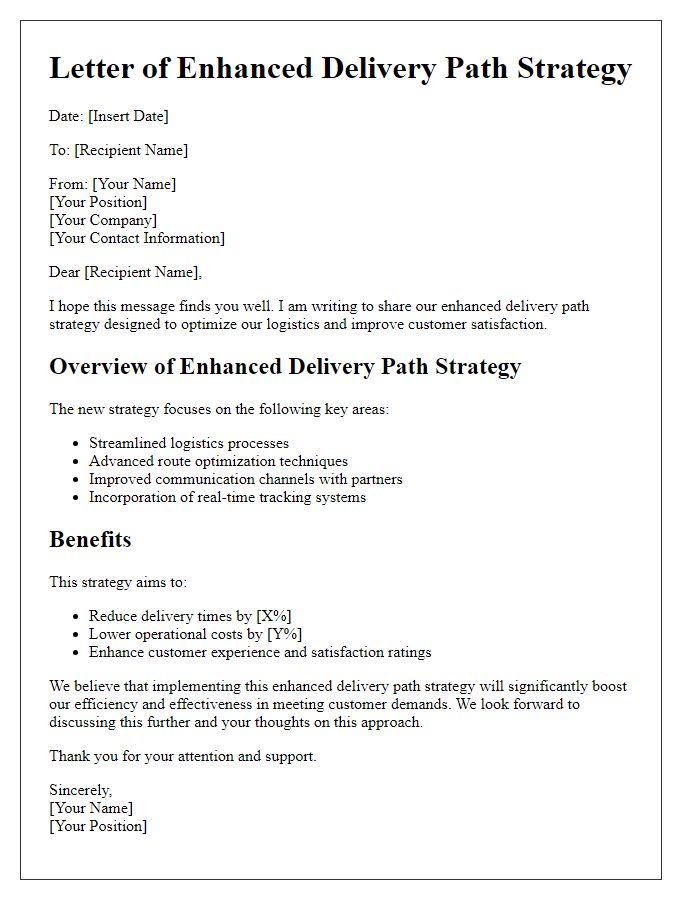 Letter template of enhanced delivery path strategy