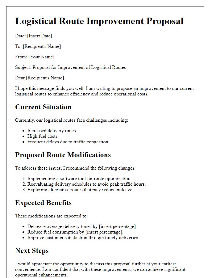 Letter template of logistical route improvement proposal