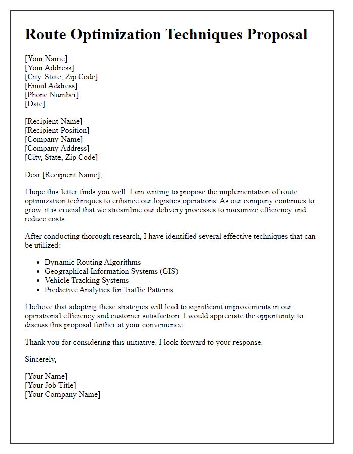 Letter template of route optimization techniques