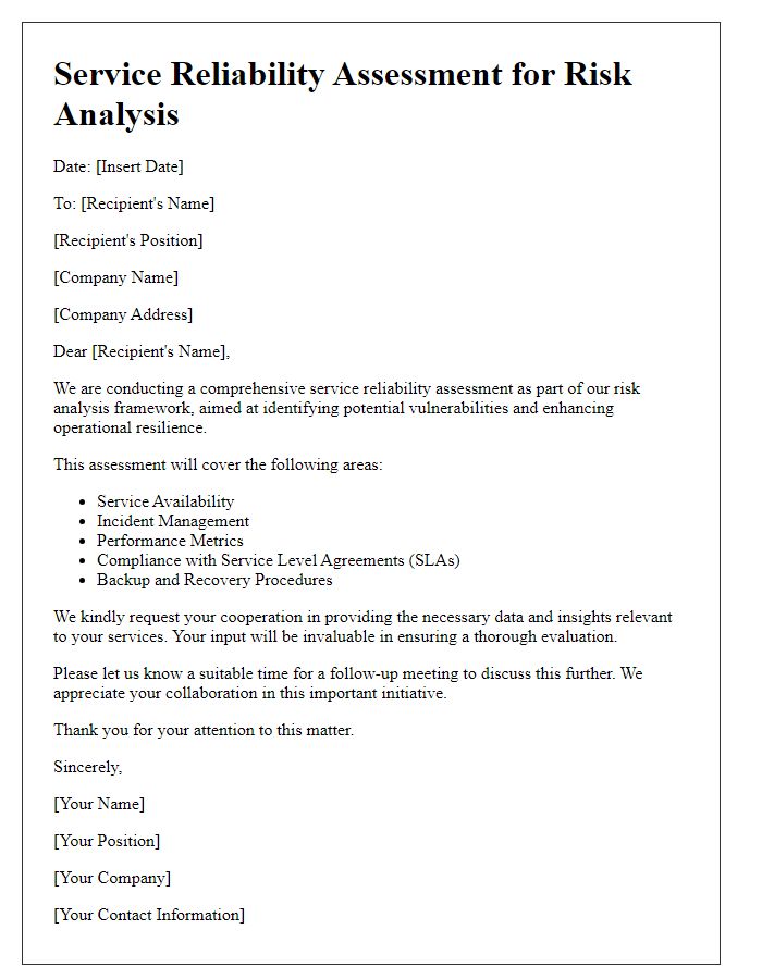 Letter template of service reliability assessment for risk analysis.