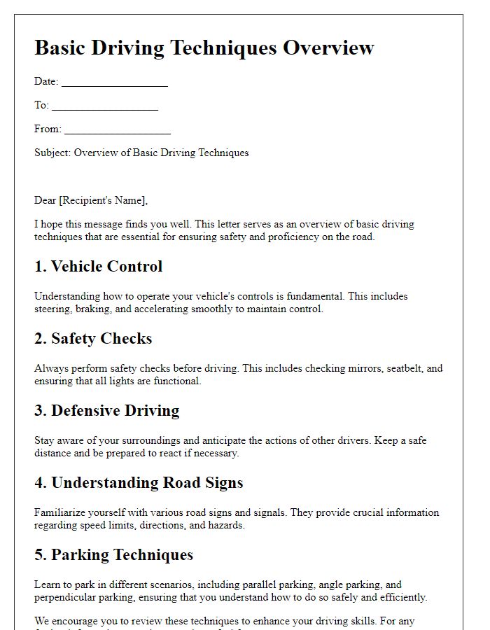 Letter template of Basic Driving Techniques Overview