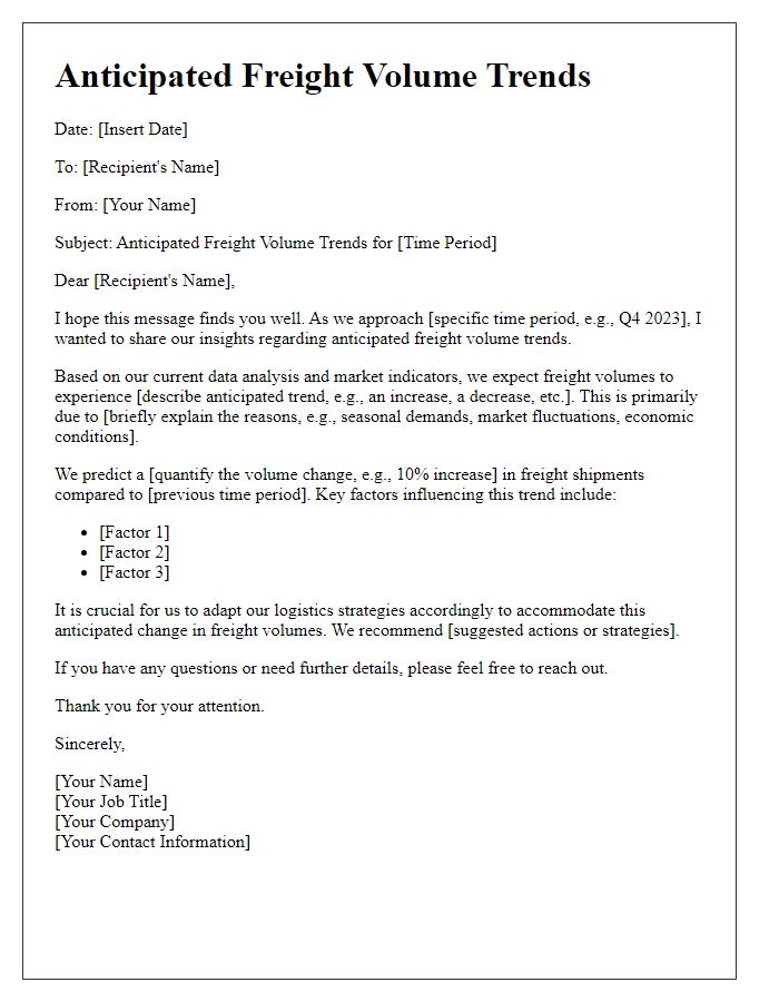 Letter template of anticipated freight volume trends