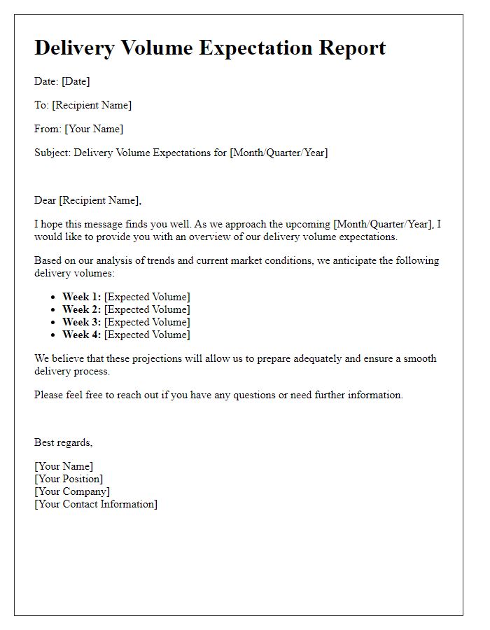 Letter template of delivery volume expectation report