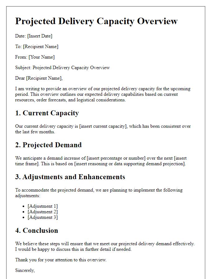 Letter template of projected delivery capacity overview