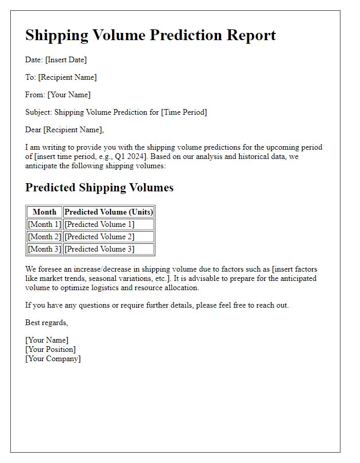 Letter template of shipping volume prediction