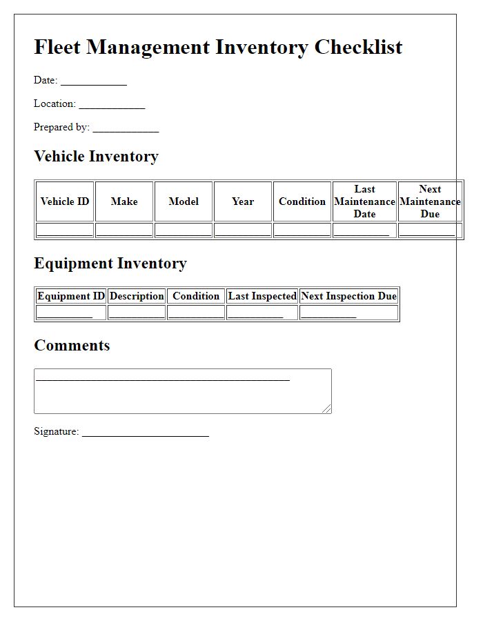 Letter template of fleet management inventory checklist