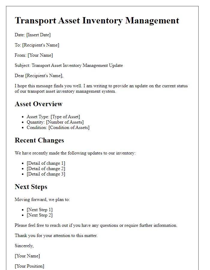 Letter template of transport asset inventory management