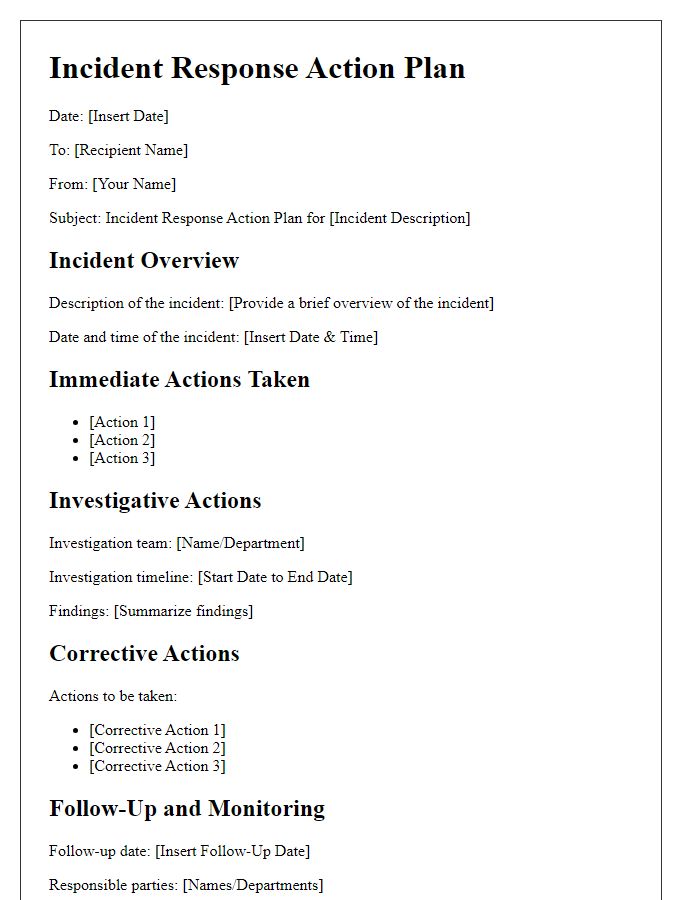 Letter template of incident response action plan