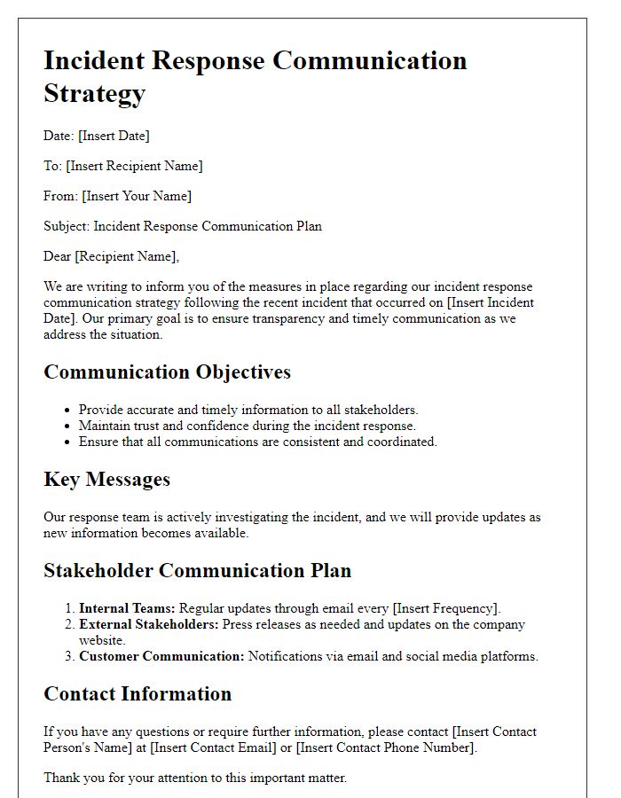 Letter template of incident response communication strategy